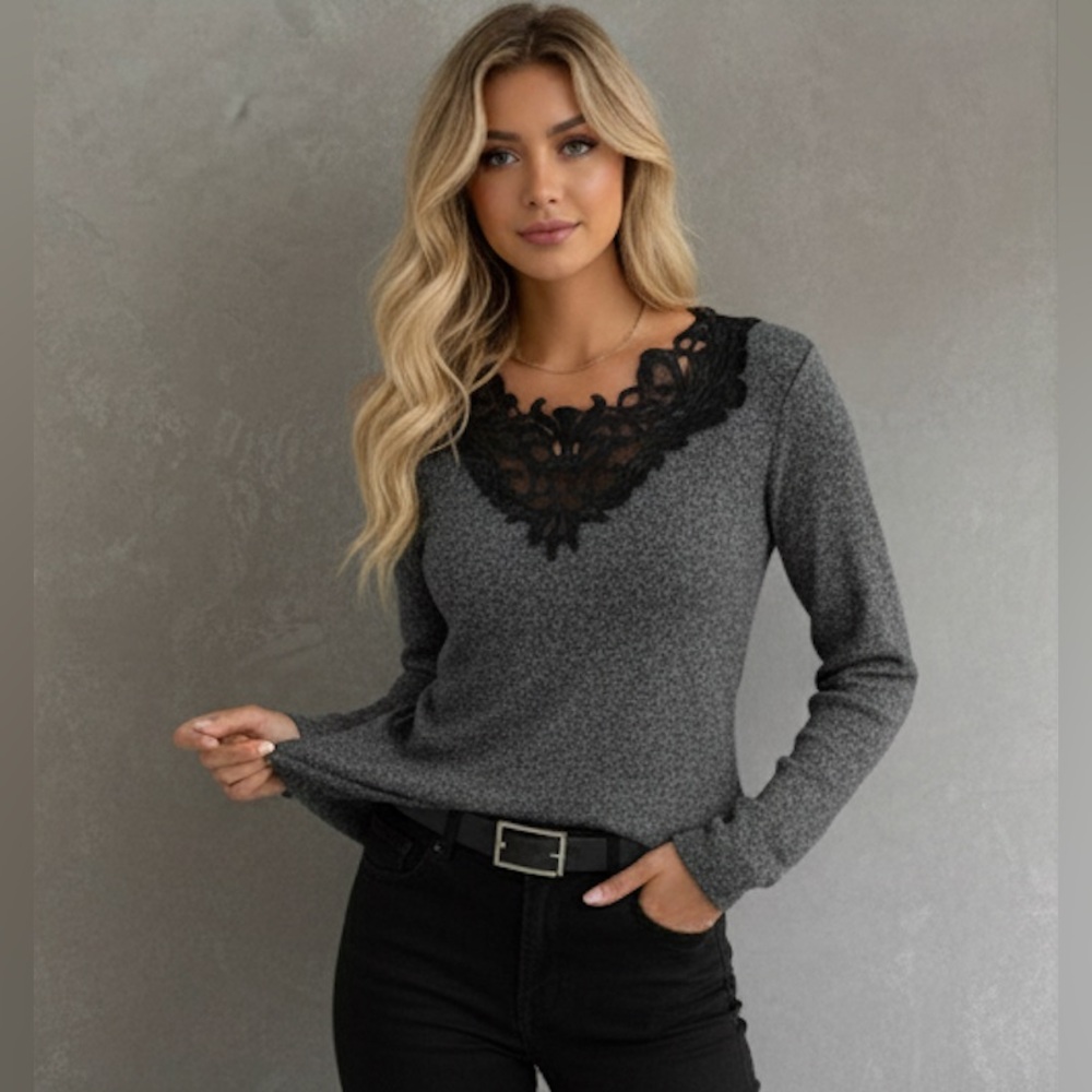 Black Glitter Guipure Lace Sweater - Picture 3 of 9